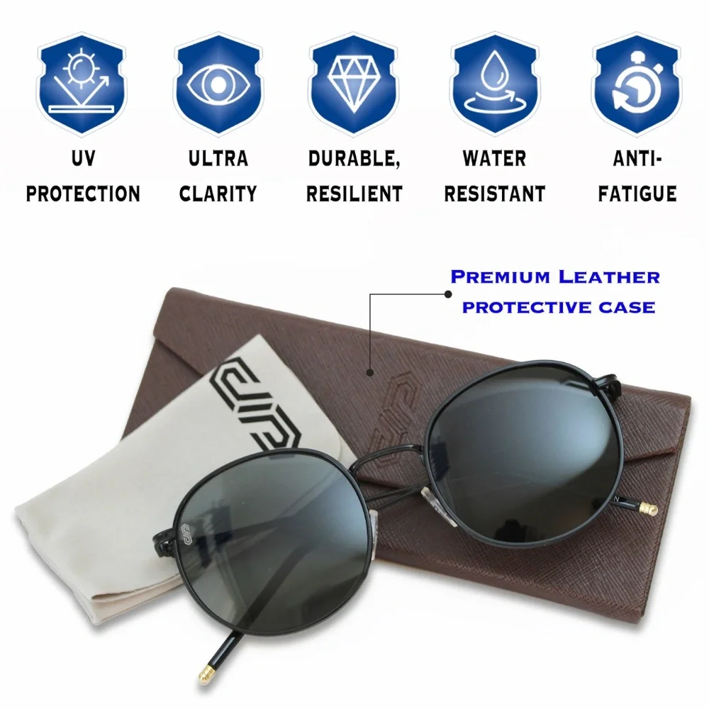 🇺🇸Real Glass Lenses Round BLACK Standard 52mm Sunglasses Men/Women